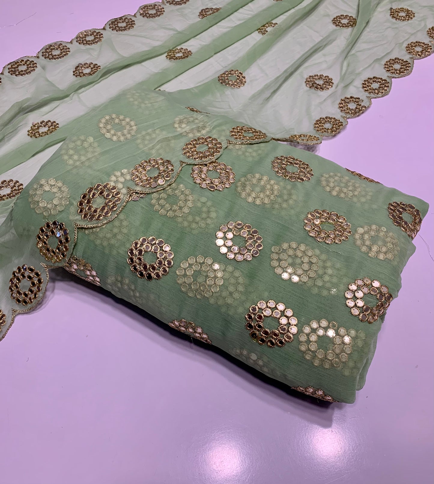 Embroidered Crinkle Chiffon 3pc with Cutwork Dupatta