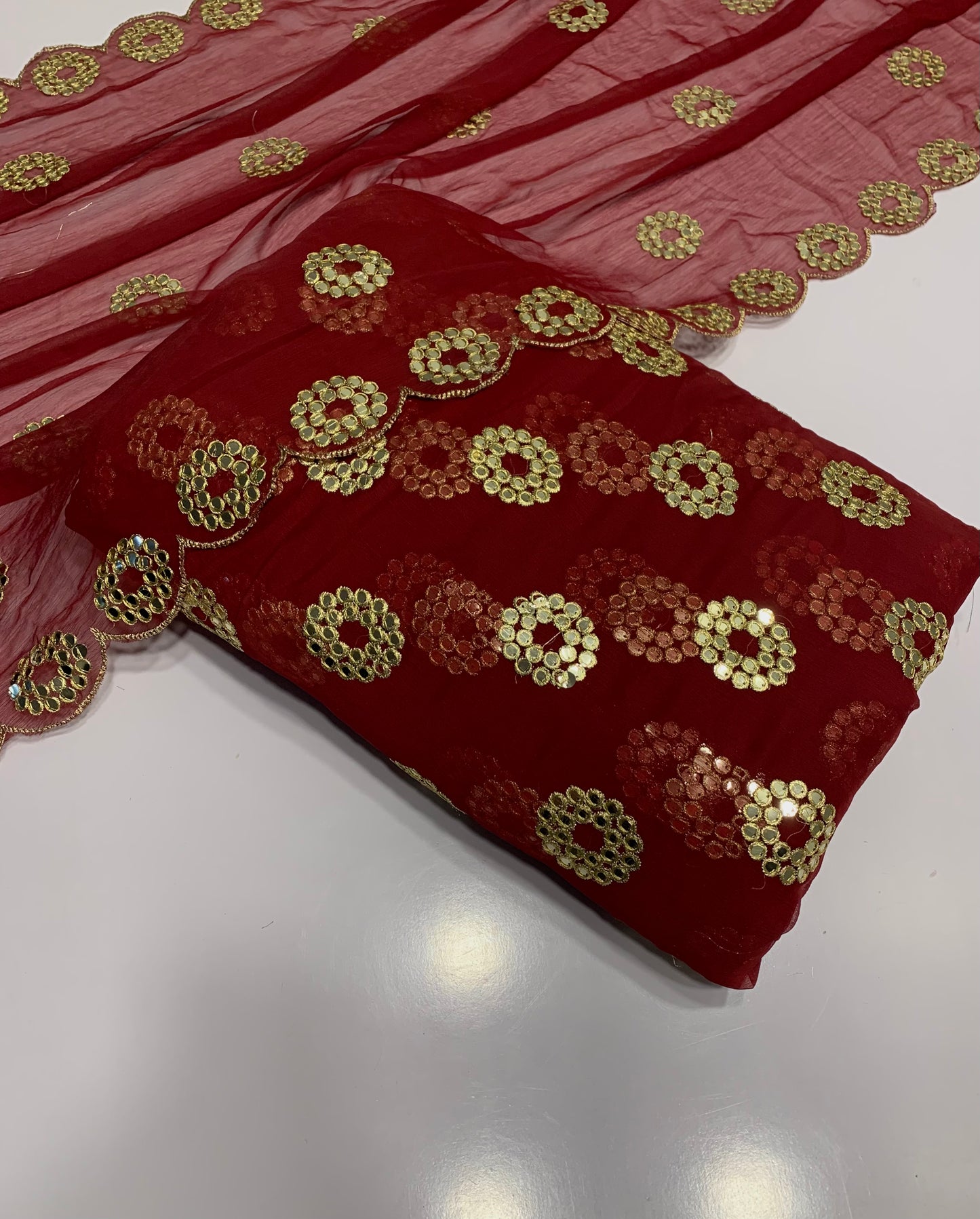 Embroidered Crinkle Chiffon 3pc with Cutwork Dupatta