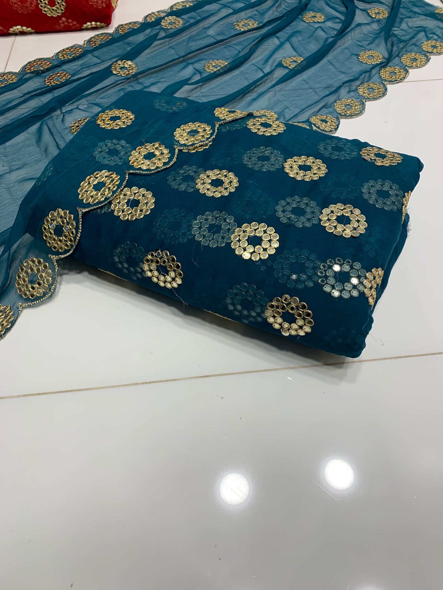 Embroidered Crinkle Chiffon 3pc with Cutwork Dupatta
