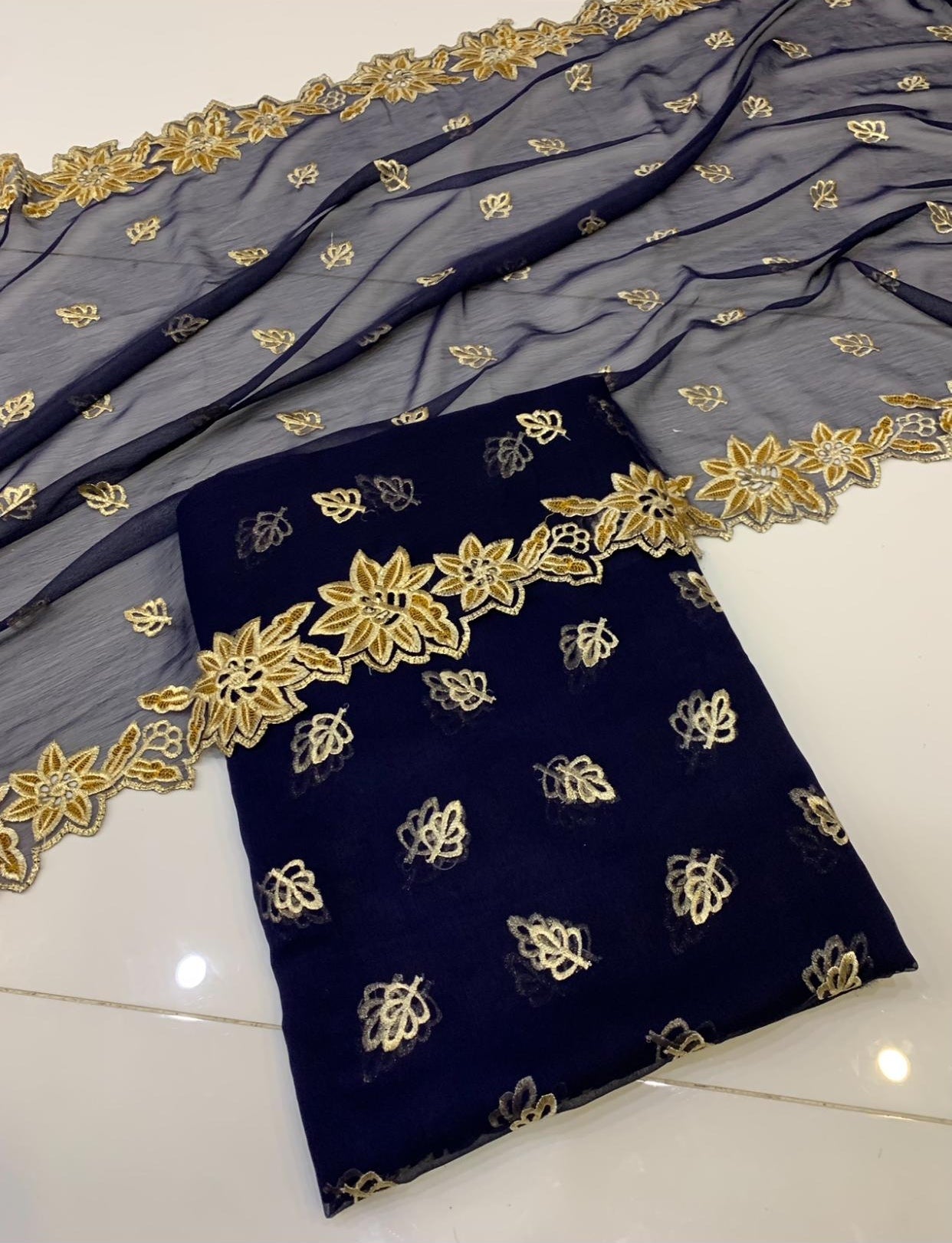 Embroidered Chiffon 3pc with Cutwork Dupatta