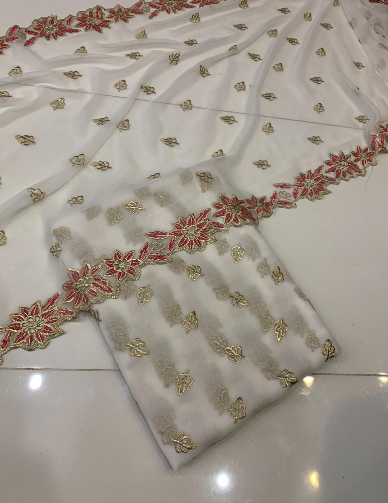 Embroidered Chiffon 3pc with Cutwork Dupatta