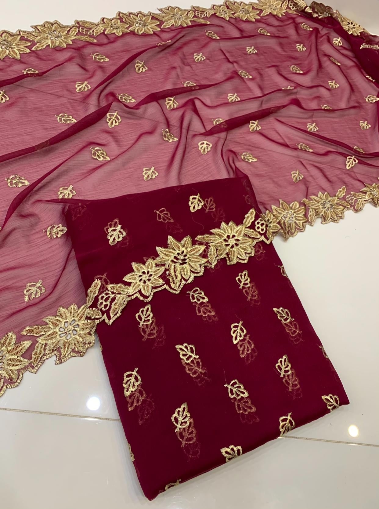 Embroidered Chiffon 3pc with Cutwork Dupatta