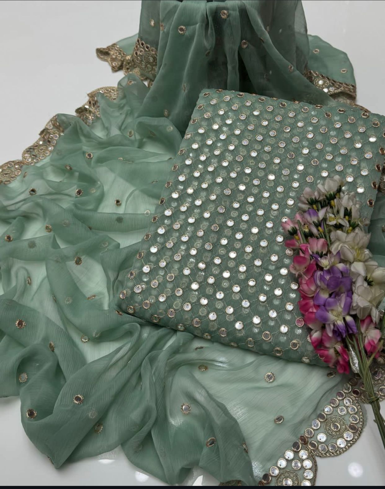 Embroidered Crinkle Chiffon 3pc