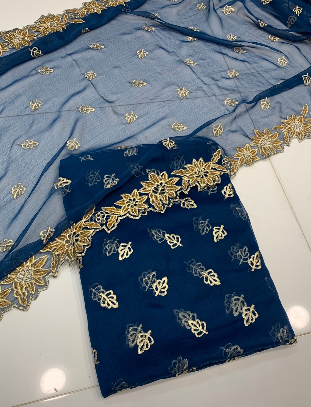 Embroidered Chiffon 3pc with Cutwork Dupatta