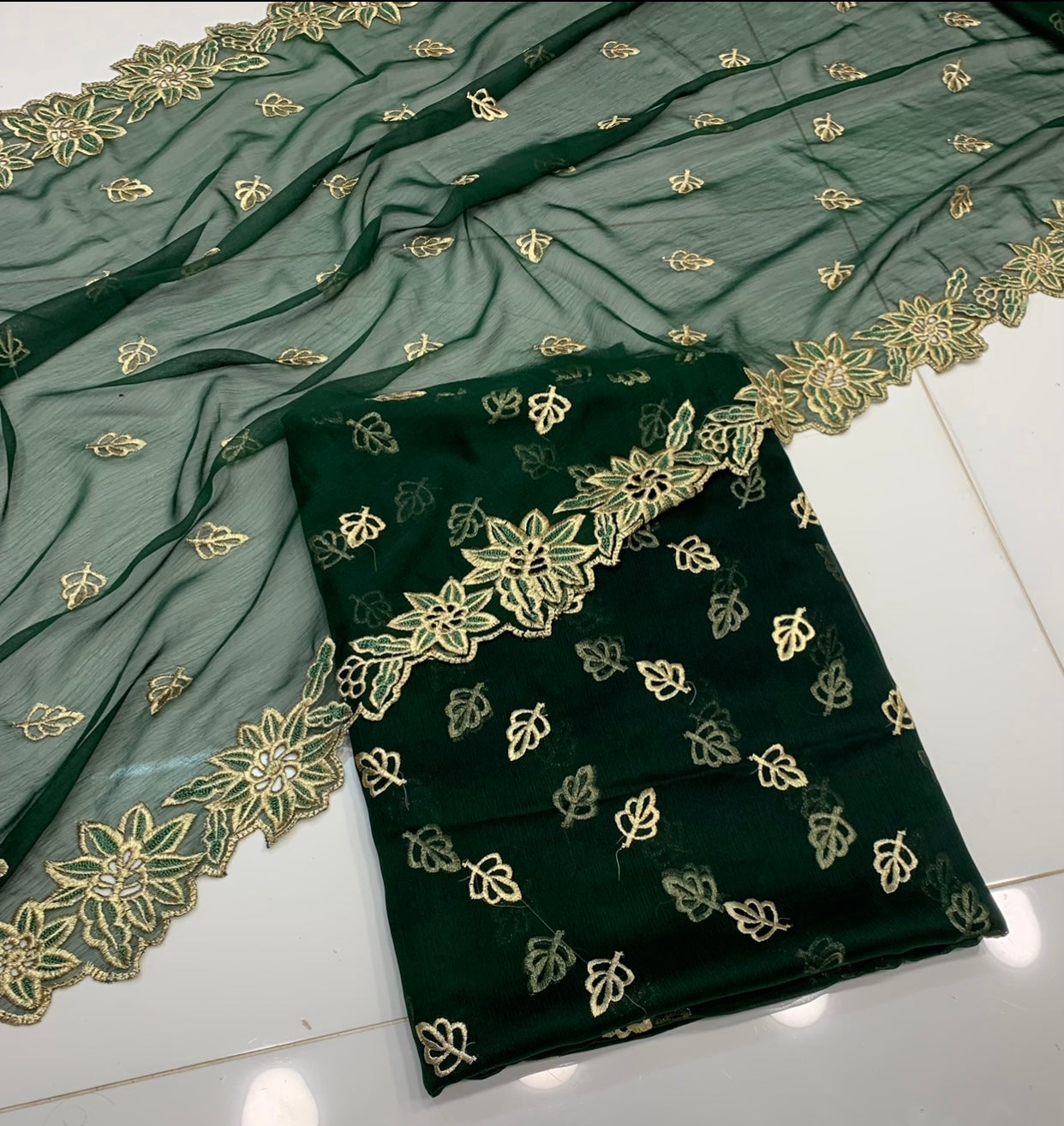 Embroidered Chiffon 3pc with Cutwork Dupatta
