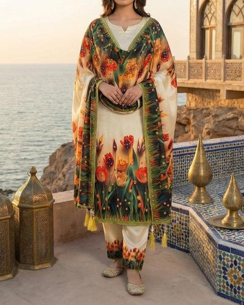 Handwork Digital Printed Silk 3pc