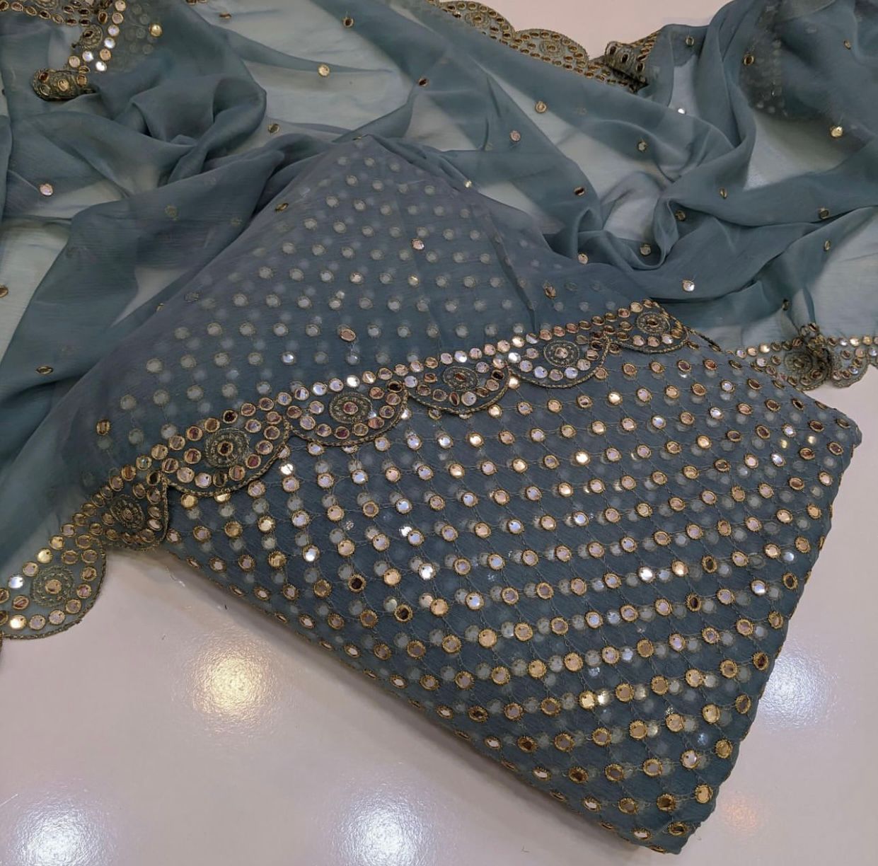 Embroidered Crinkle Chiffon 3pc