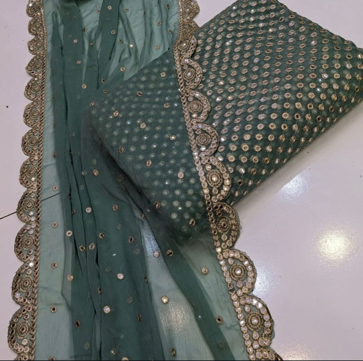 Embroidered Crinkle Chiffon 3pc