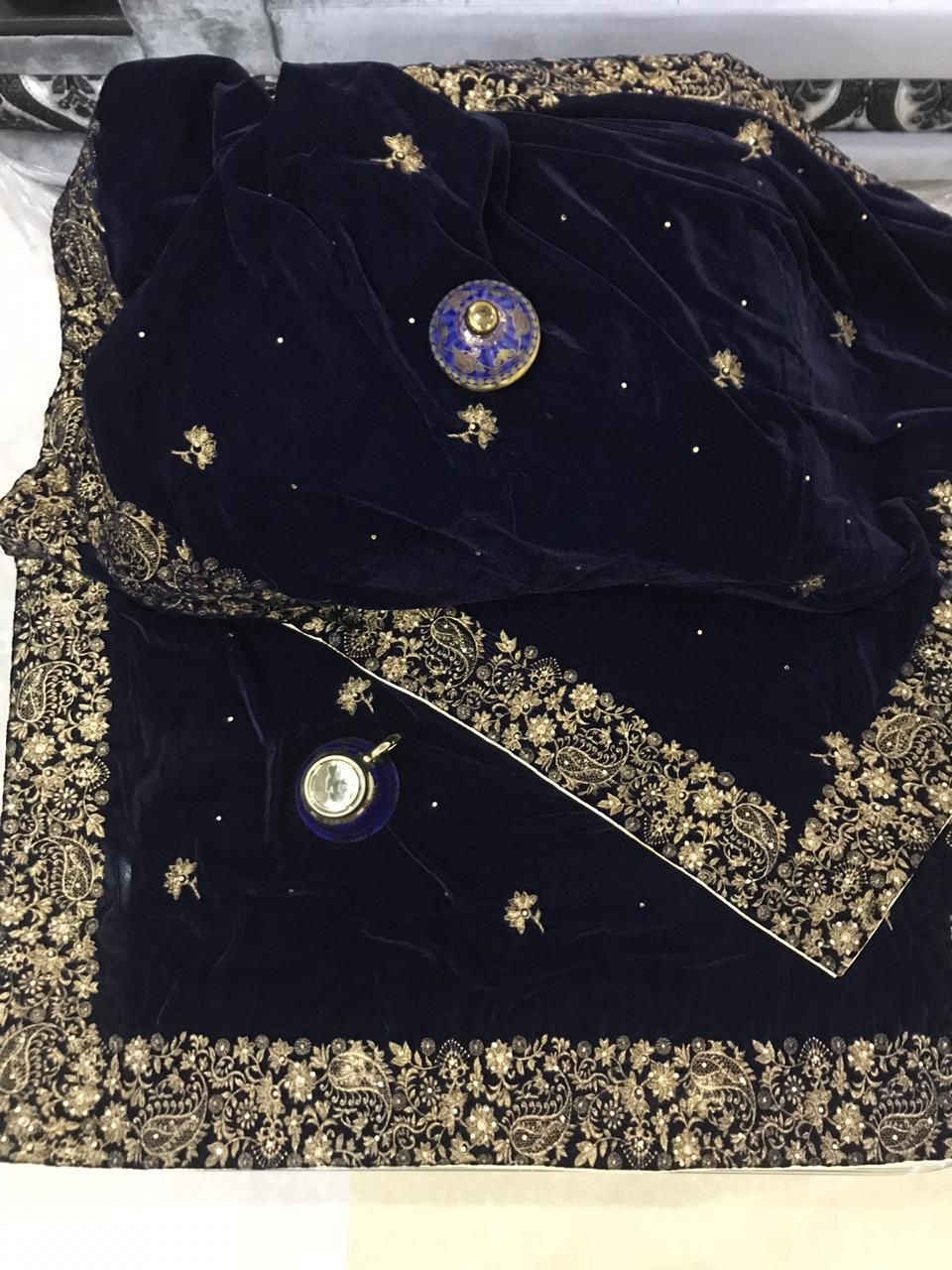 Velvet Embroidered Shawl - Black