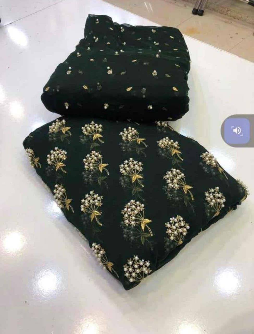 Pearls Chiffon 3pc Embroidered Dress