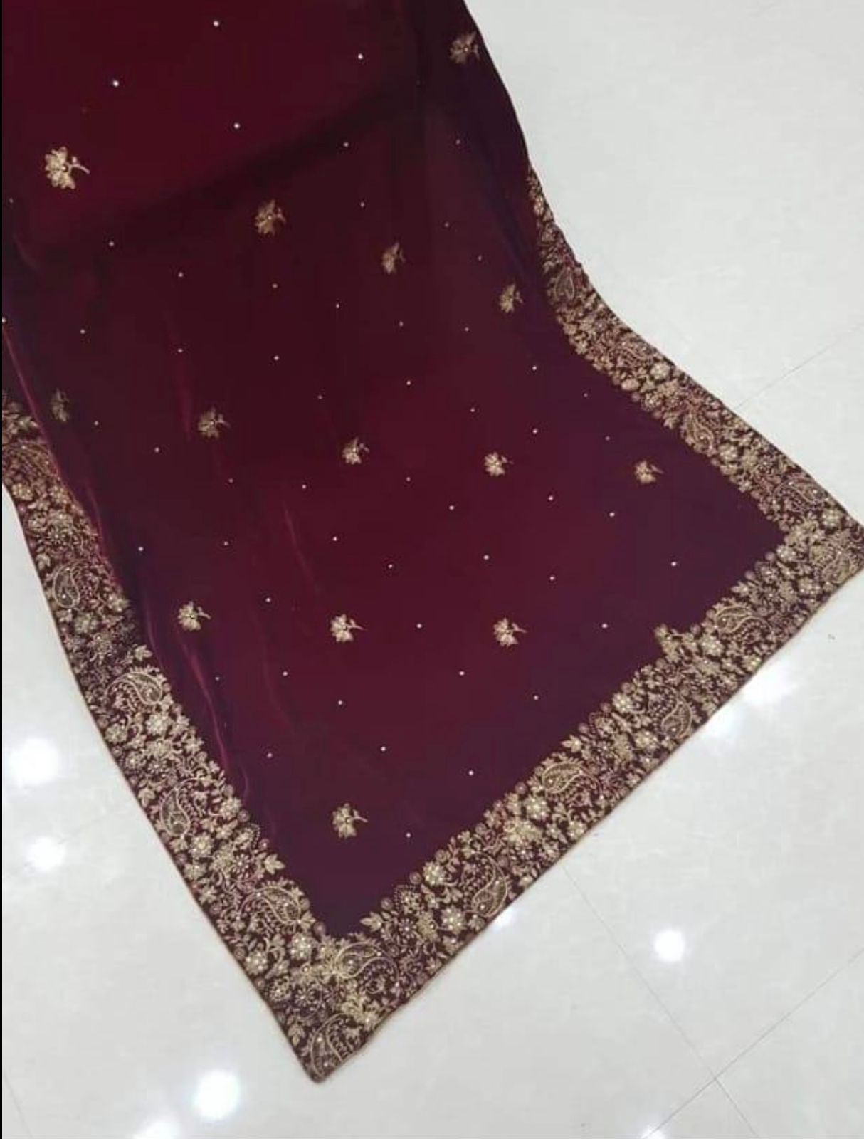 Velvet Embroidered Shawl - Maroon