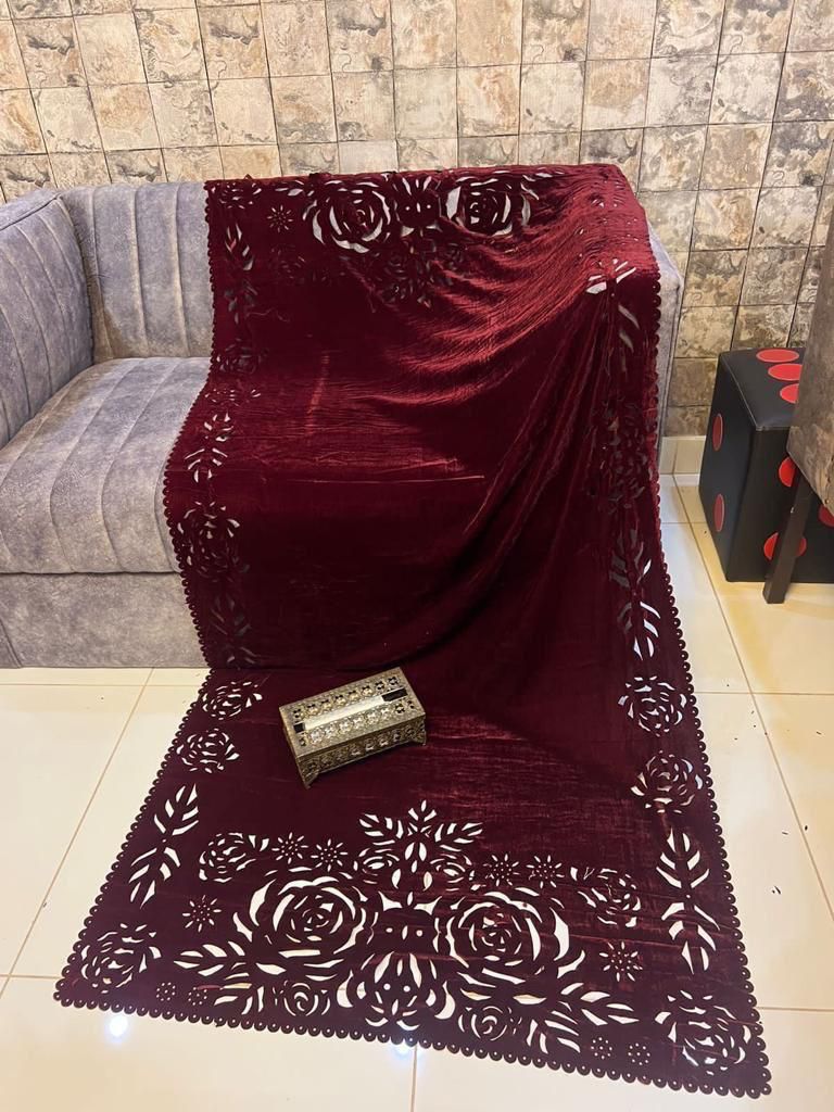 Laser Cut Velvet Shawl Maroon