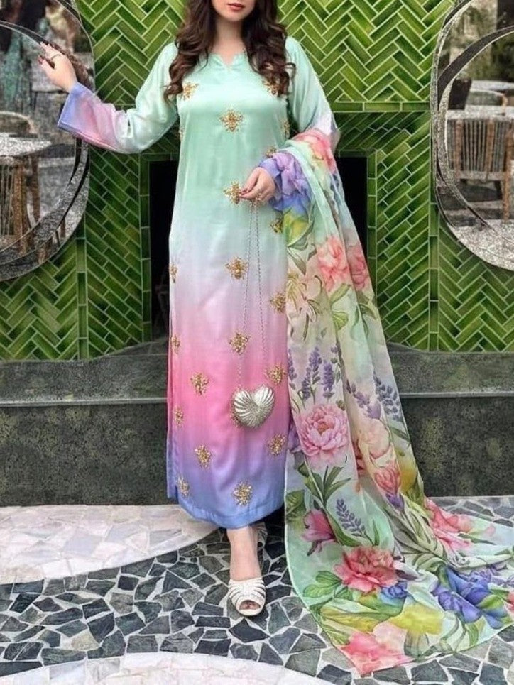 Handwork Digital Printed Silk 3pc