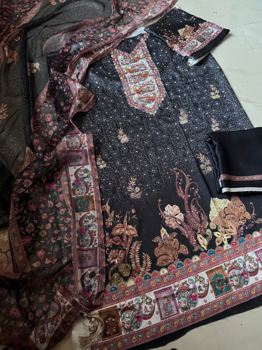 Handwork Digital Printed Silk 3pc