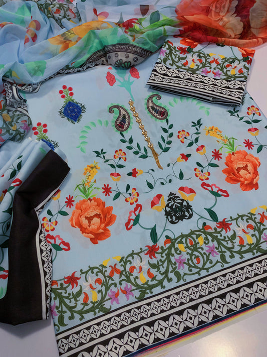 Digital Printed Swiss Lawn 3pc