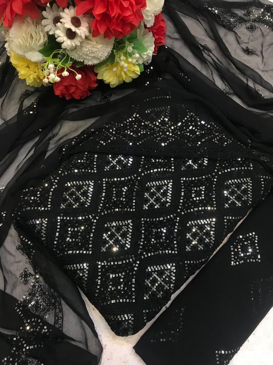 Chikankari Chiffon 3pc Embroidered Dress