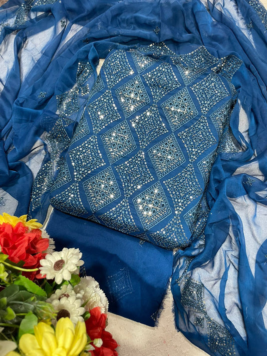 Boring Chikankari Bamber Chiffon 3pc Embroidered Dress