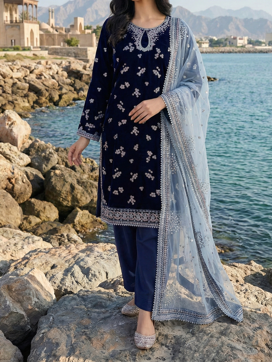 Velvet Embroidered 3pc Dress Winter Collection