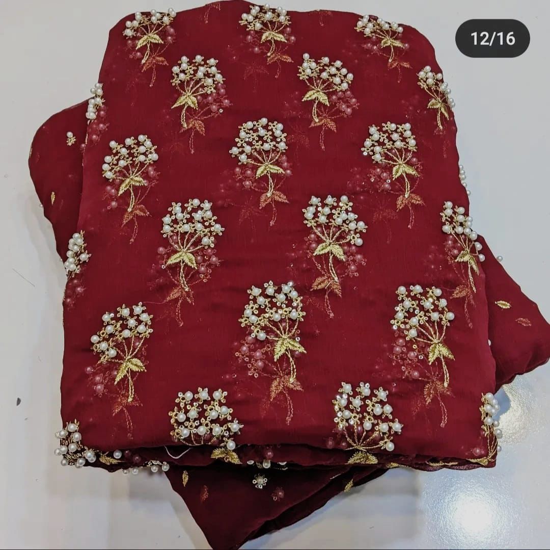 Pearls Chiffon 3pc Embroidered Dress