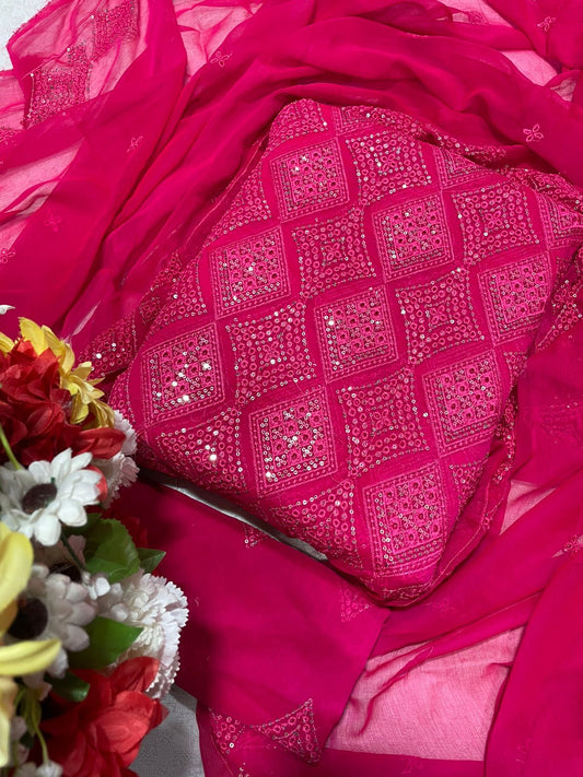 Chikankari Chiffon 3pc Embroidered Dress