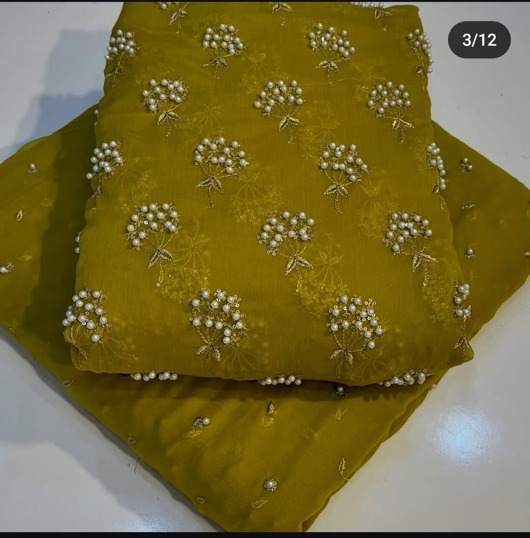 Pearls Chiffon 3pc Embroidered Dress