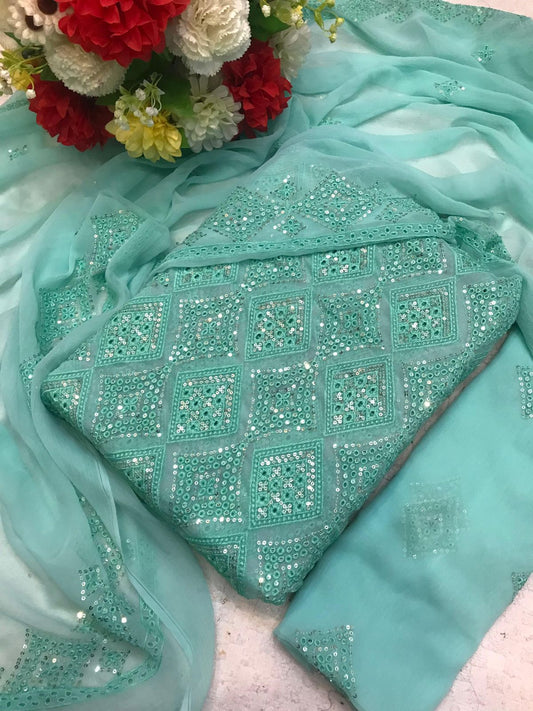 Chikankari Chiffon 3pc Embroidered Dress