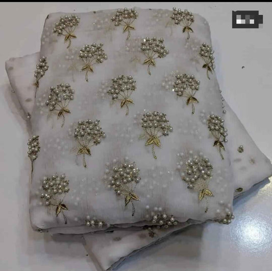 Pearls Chiffon 3pc Embroidered Dress