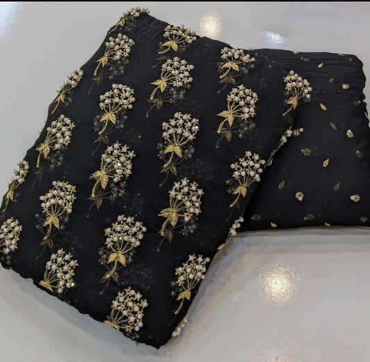 Pearls Chiffon 3pc Embroidered Dress