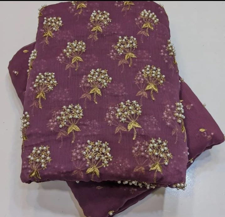 Pearls Chiffon 3pc Embroidered Dress