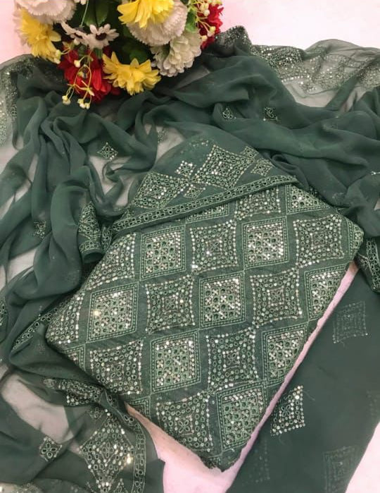 Chikankari Chiffon 3pc Embroidered Dress