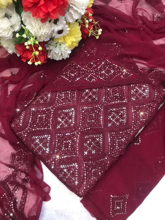 Chikankari Chiffon 3pc Embroidered Dress