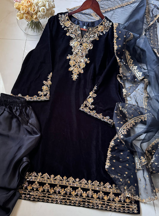 Velvet Embroidered 3pc Dress Winter Collection