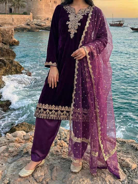 Velvet Embroidered 3pc Dress Winter Collection