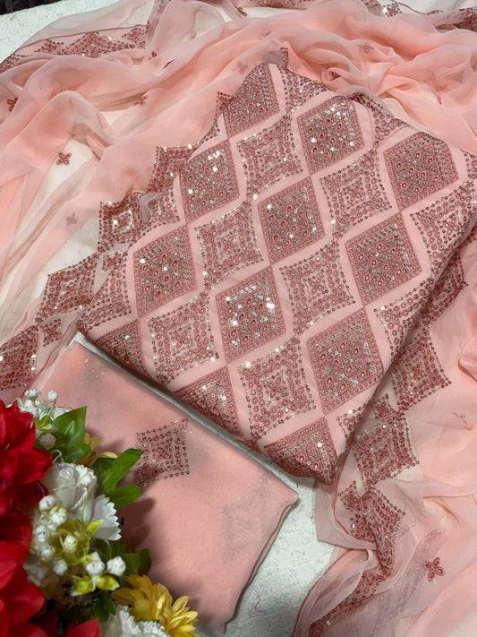 Chikankari Chiffon 3pc Embroidered Dress