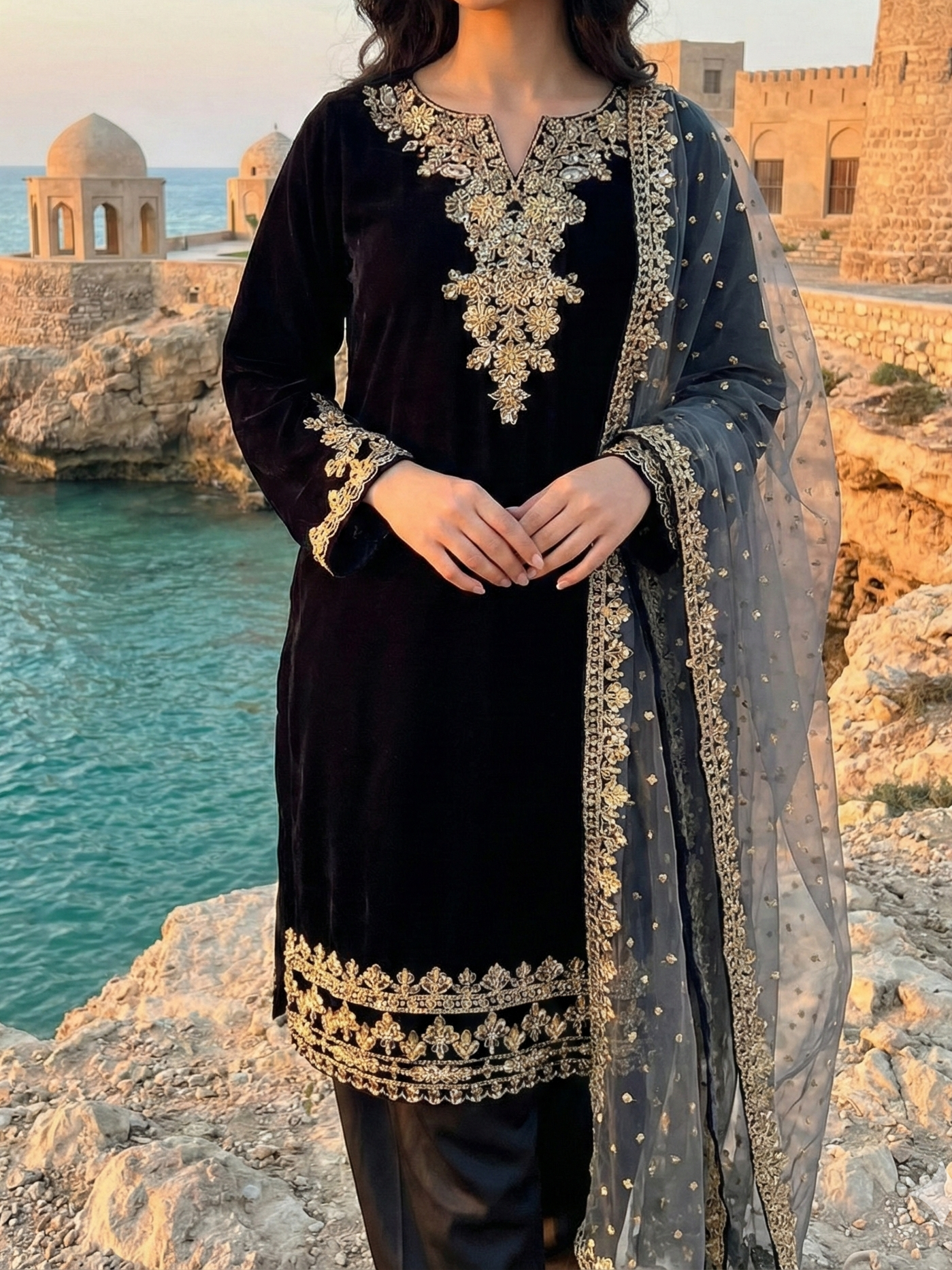 Velvet Embroidered 3pc Dress Winter Collection