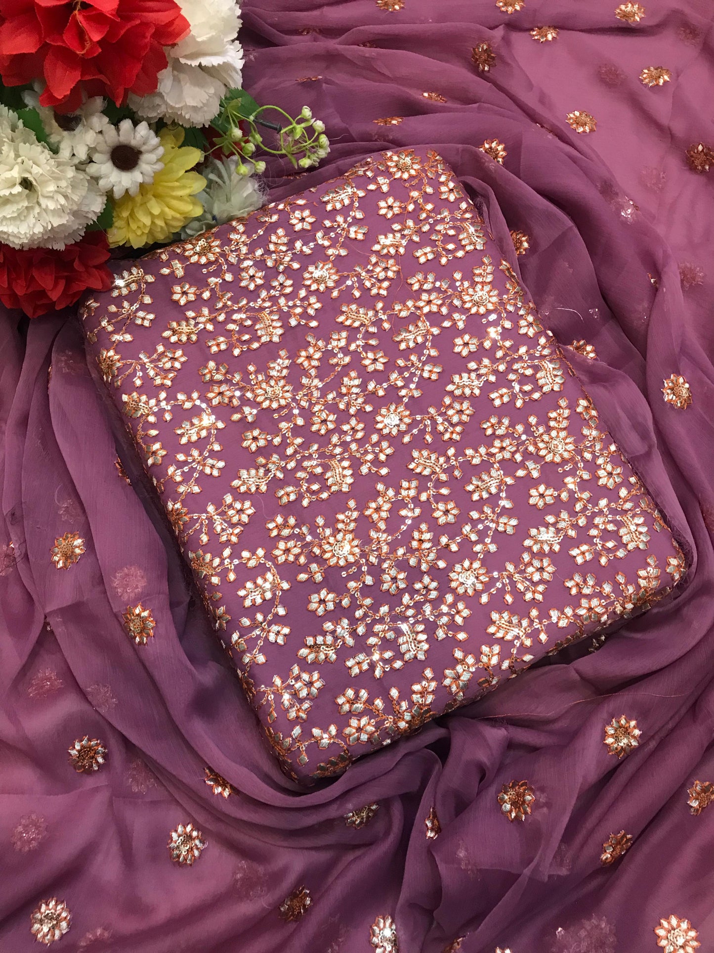 Gota Design Chiffon 3pc Embroidered Dress