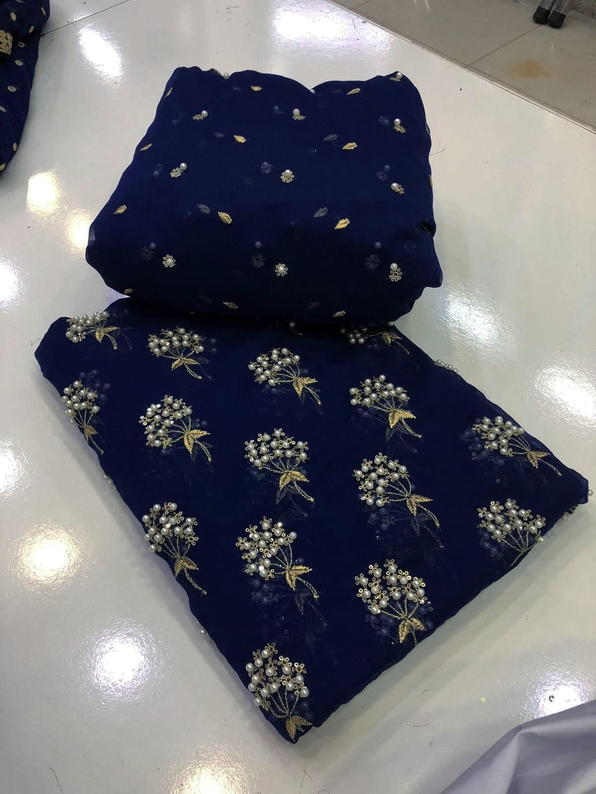 Pearls Chiffon 3pc Embroidered Dress