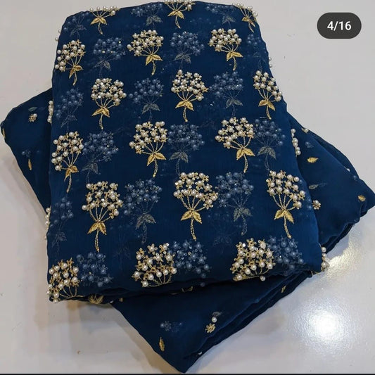 Pearls Chiffon 3pc Embroidered Dress